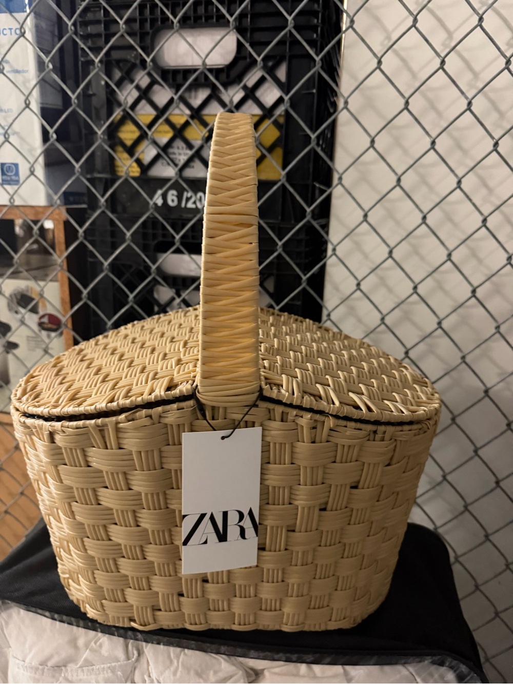 Zara Natural Beige Woven Straw Basket Handbag - New With Tags